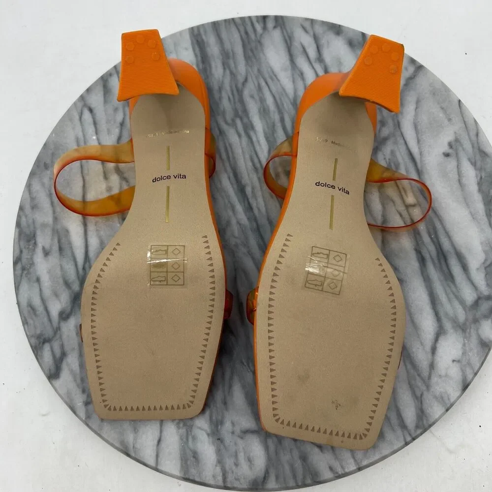Dolce Vita Heels Womens 9 Orange Novah Angular Slip On Vinyl Transparent Straps - Picture 8 of 11